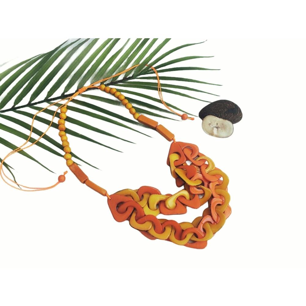 Tagua nut chains layered short necklace summer sunset colors by Allie